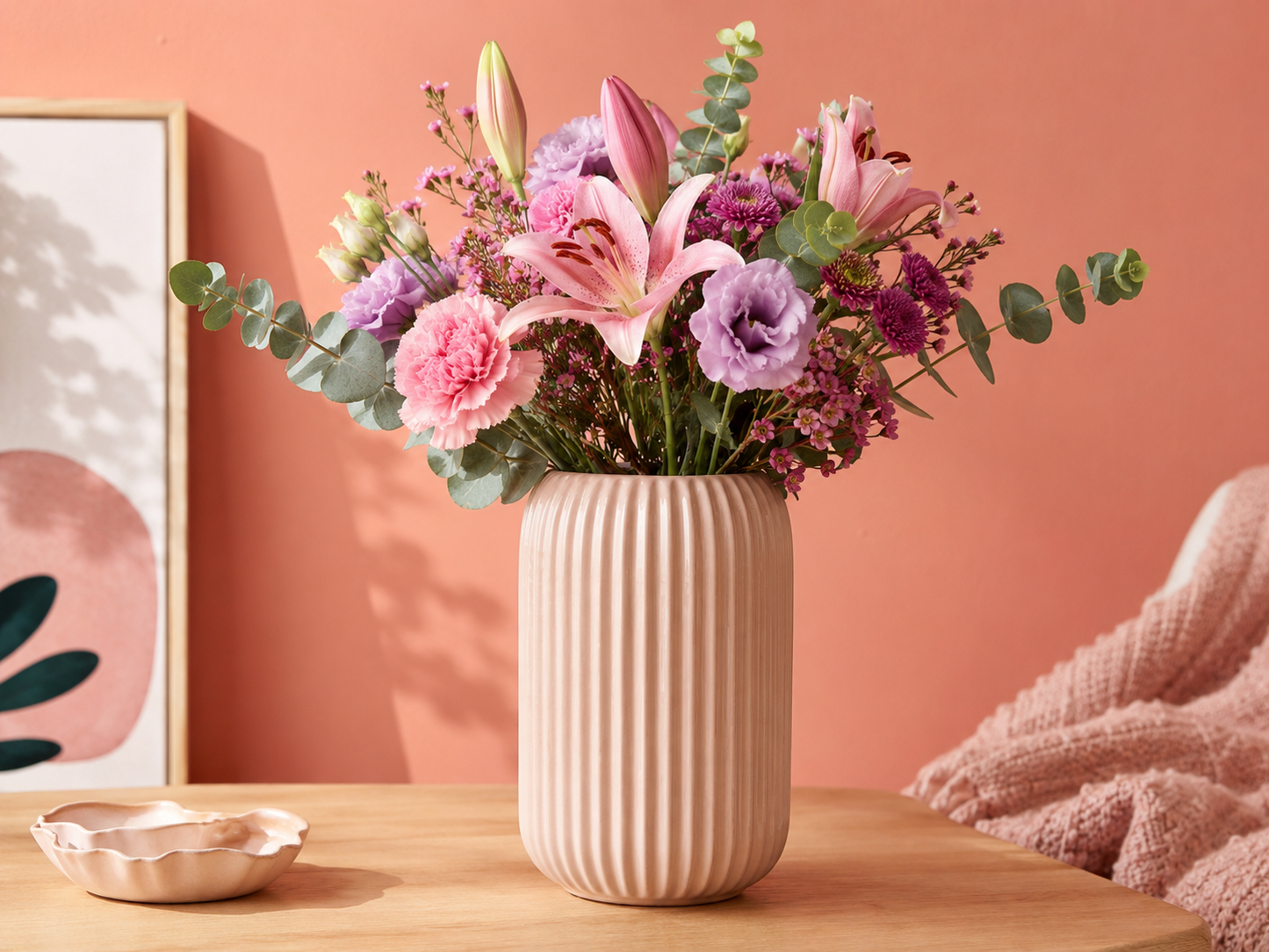 Ribbed Ceramic Flower Vase